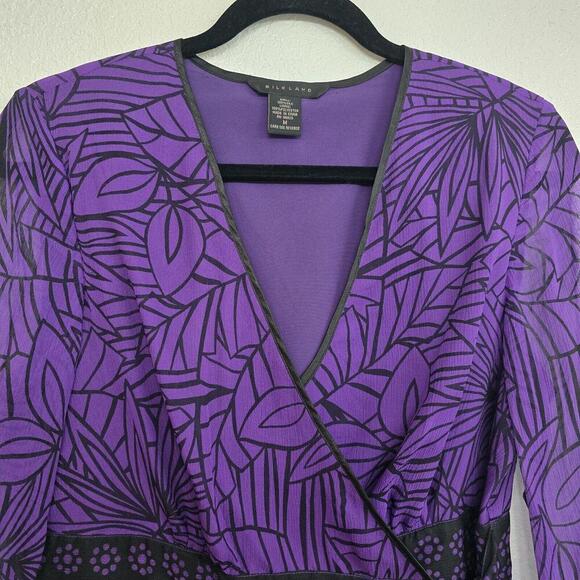 Silkland Women's 100% Silk Mini Wrap Dress  Purple Black Size M Lightweight - Picture 3 of 9